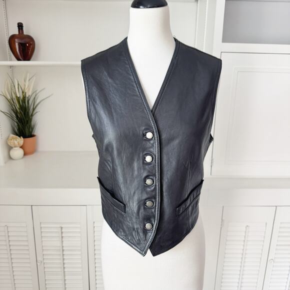 Vintage 90s Y2K DKNY Black Leather Vest Size S - Picture 2 of 7